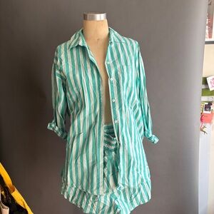A New Day Striped Button-Up Shirt and Shorts Set - Aqua White